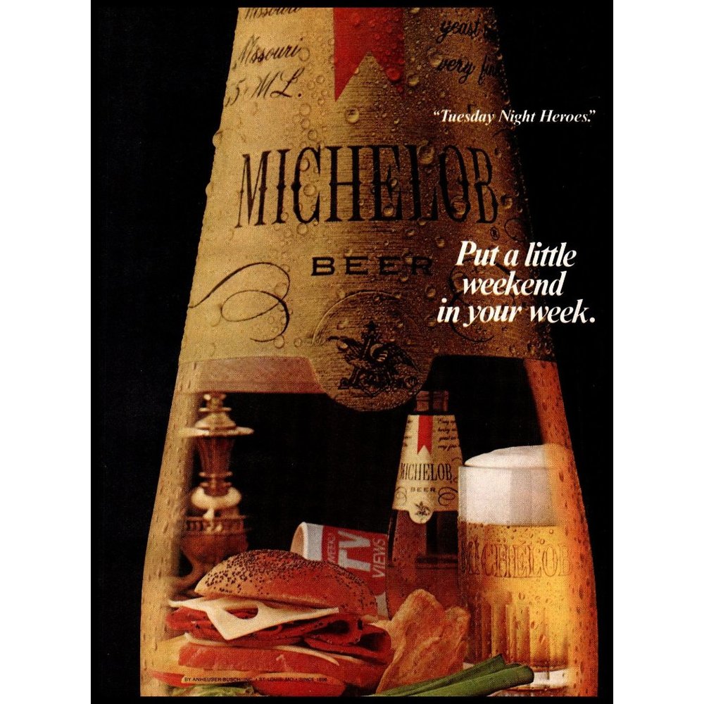 1982 Michelob Beer Bottle Vintage Print Ad Hero Sandwich TV Guide Wall Art Photo